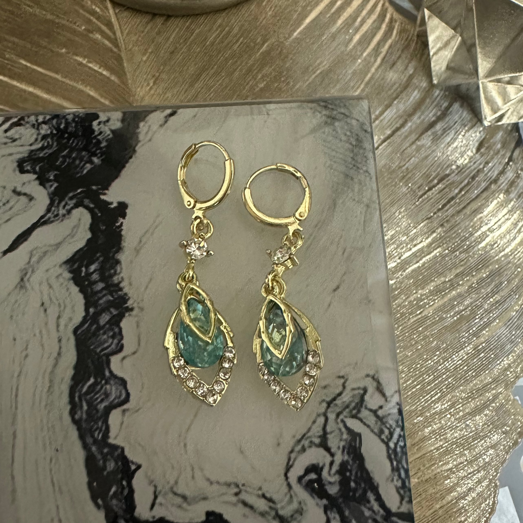 Pendientes tipo gota Aqua Bloom (circonita bañada en oro de 14 K)